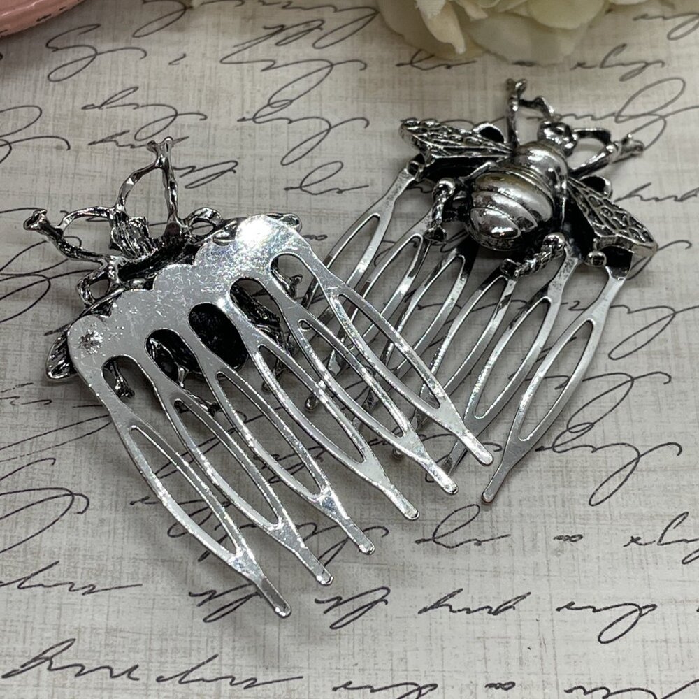 1 Pair Silver Long Bee Bridal Hairpin Bobby pin wedding hair festival Honey Comb - Picture 11 of 11